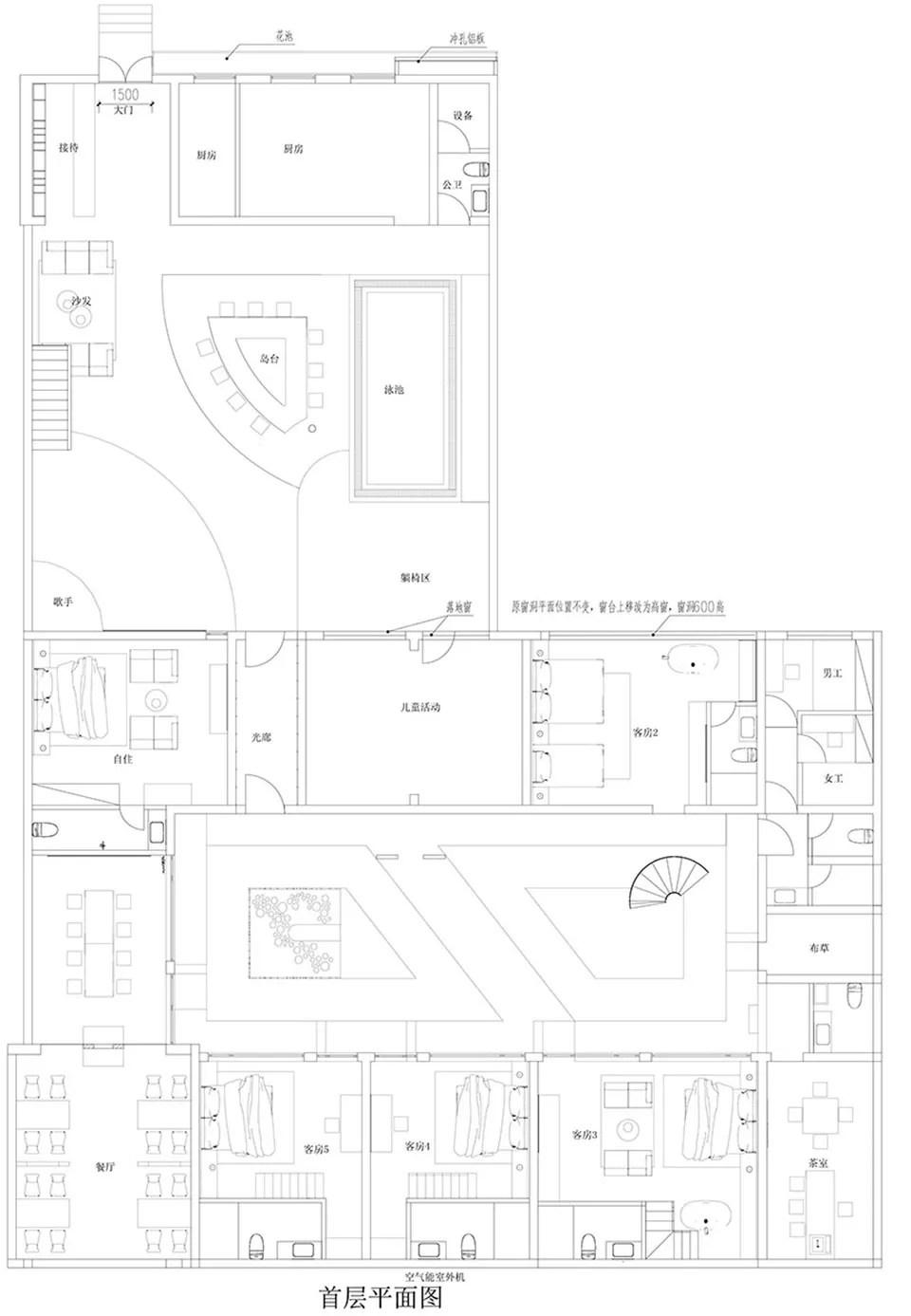 Floor plan of a modern residential interior, showcasing contemporary design elements and layout.