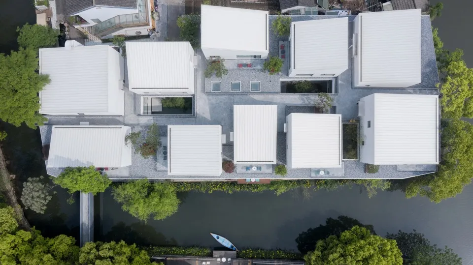 A modern residential house with glass roofs