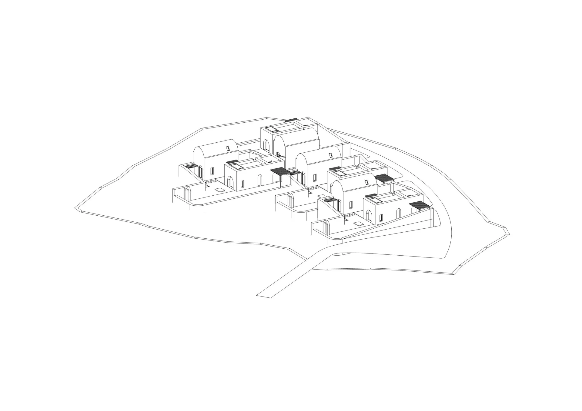 Modern residential floor plan featuring concrete buildings.