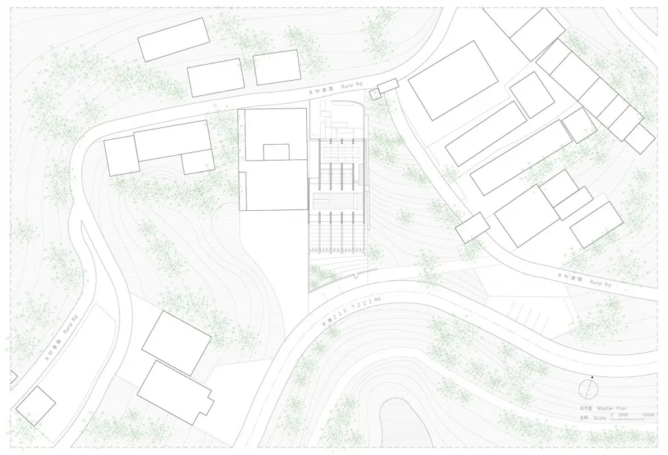 Architectural drawing of a multi-story building