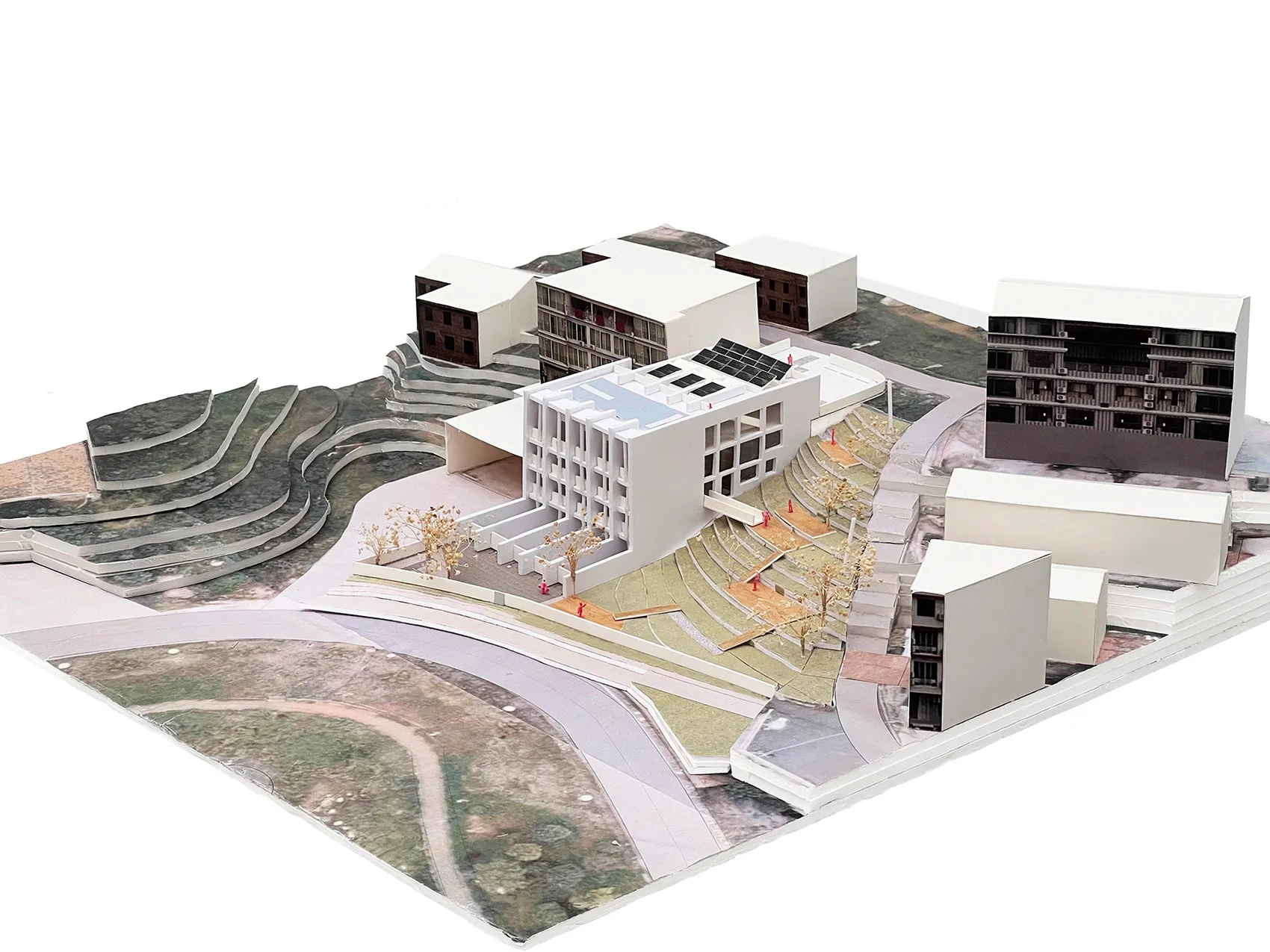 現代建築設計的透視視角,展現混凝土與玻璃材質。