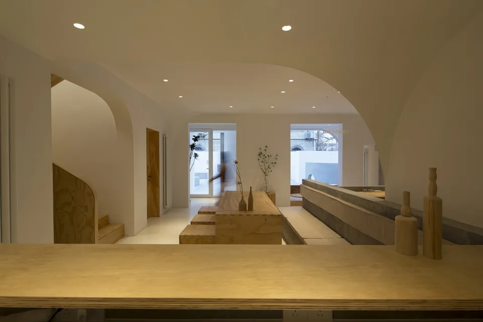 Modern minimalist white interior with wooden elements