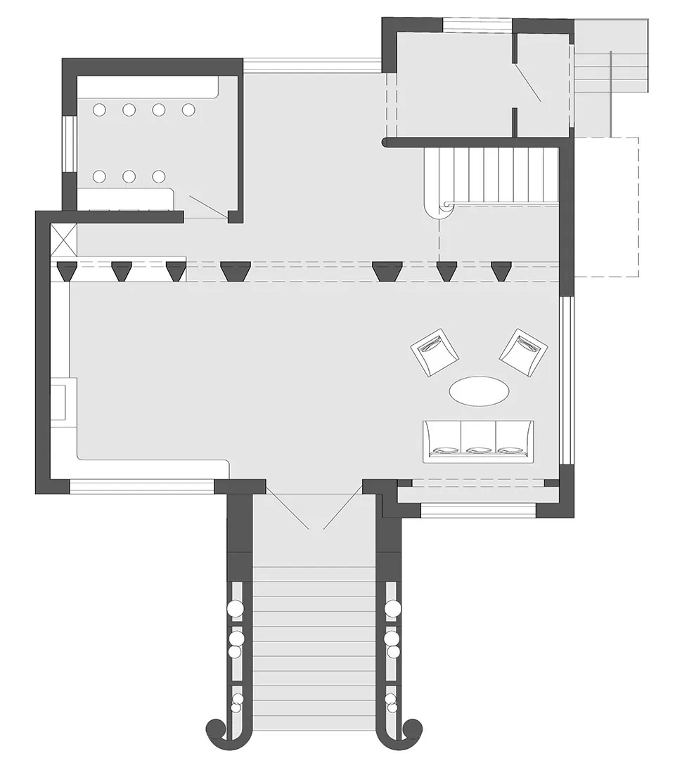 Detailed architectural floor plan depicting a modern furniture layout.