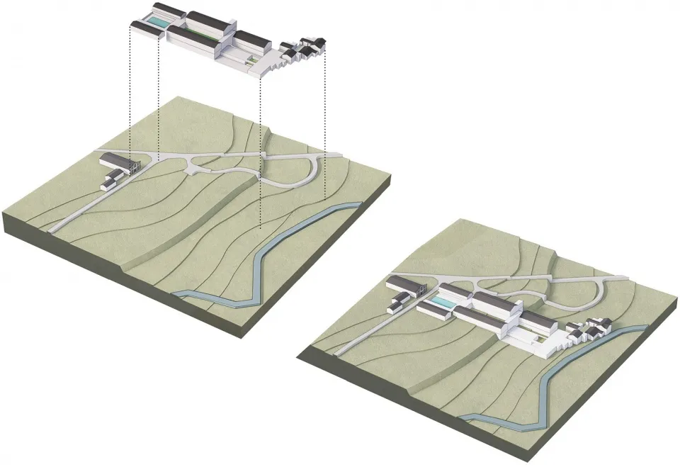 Aerial view of a modern landscape design with greenery
