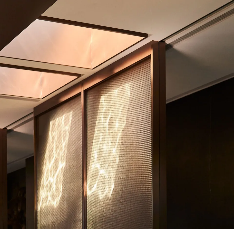 Transparent glass walls in a modern office space