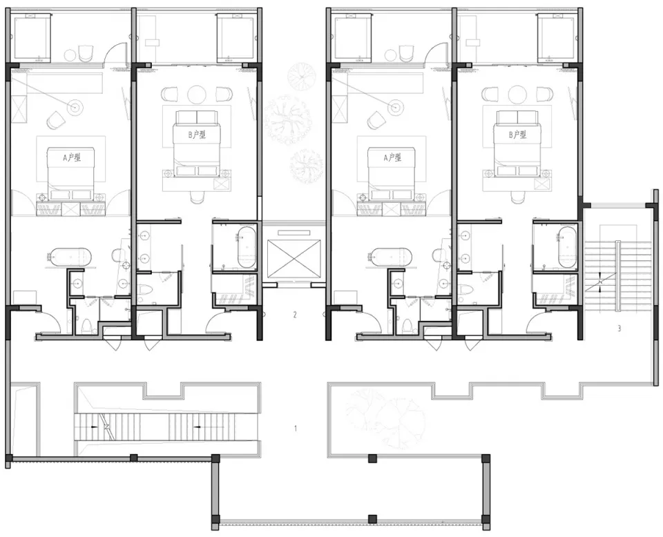 Floor plan drawing of a two-story residential townhouse.
