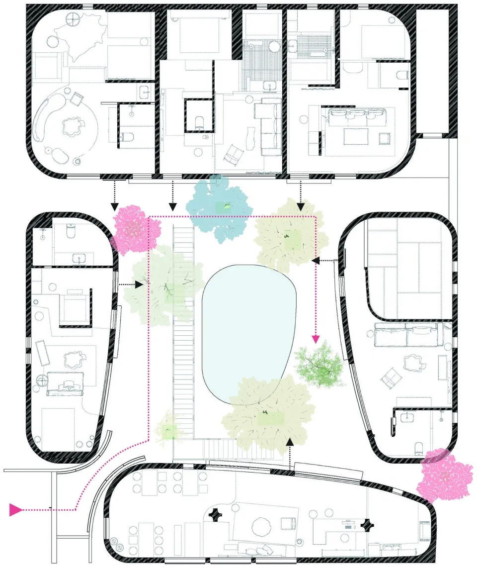 Floor plan of a modern house on paper.