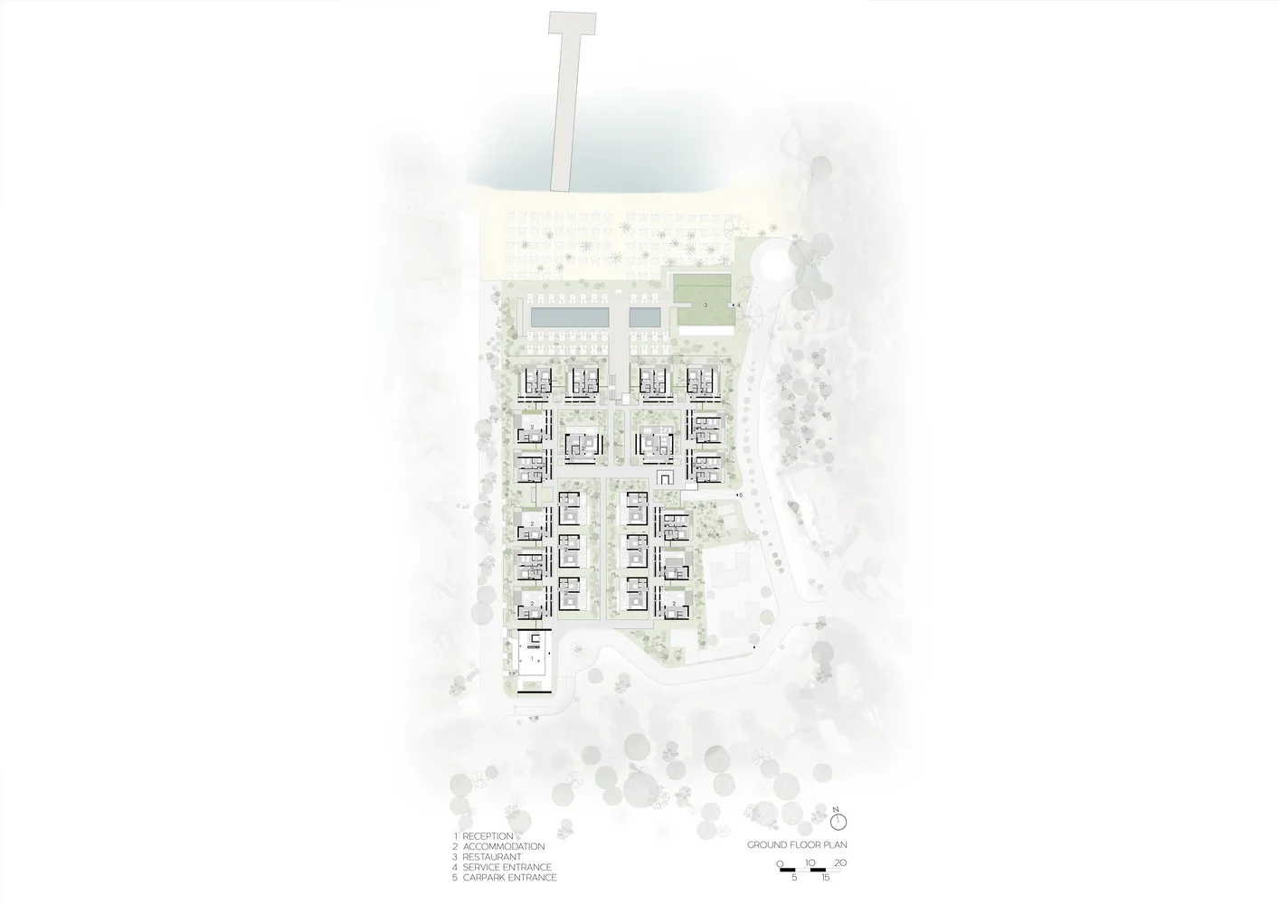 Floor plan of a modern residential building showcasing contemporary design elements.