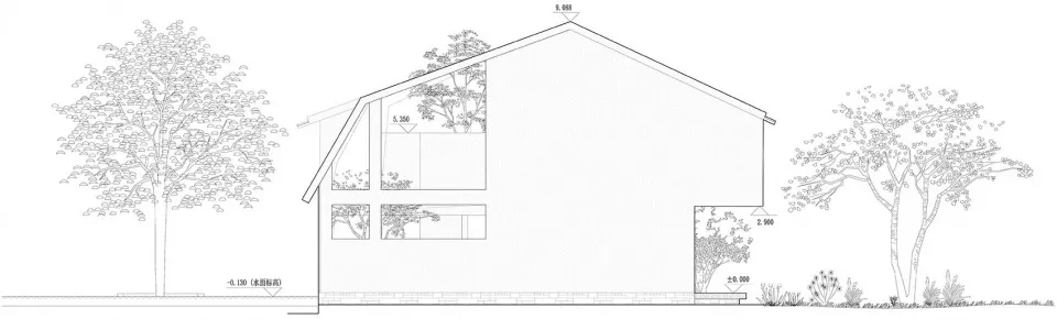 Linear drawing of a modern exterior concrete house.