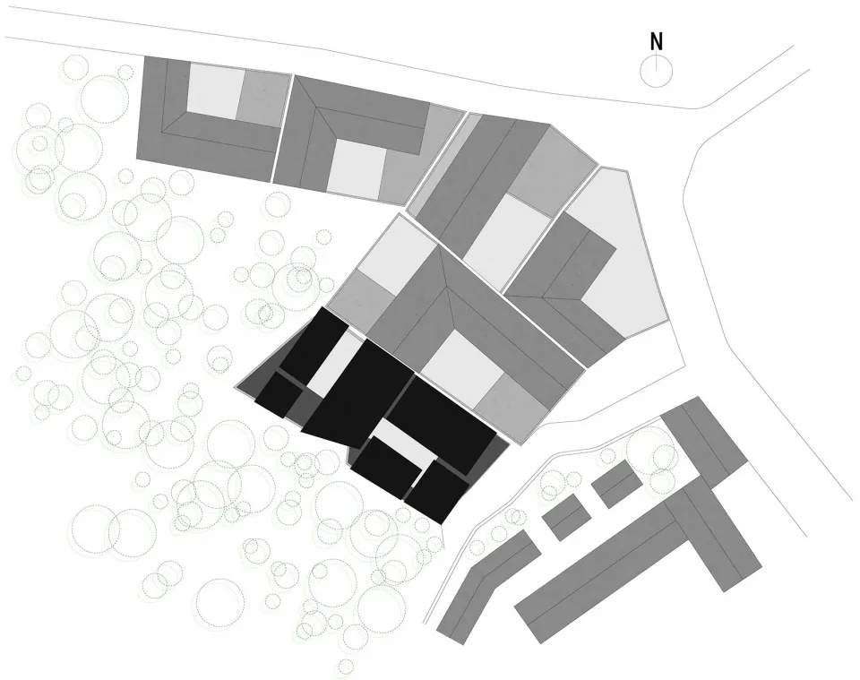Floor plan of a modern residential development showcasing mixed materials and contemporary design