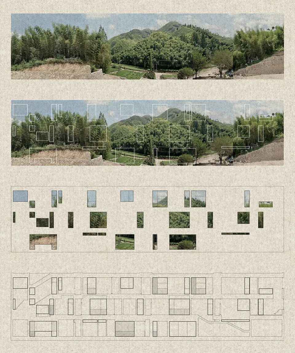 現代住宅玻璃庇護所的建築表現圖。