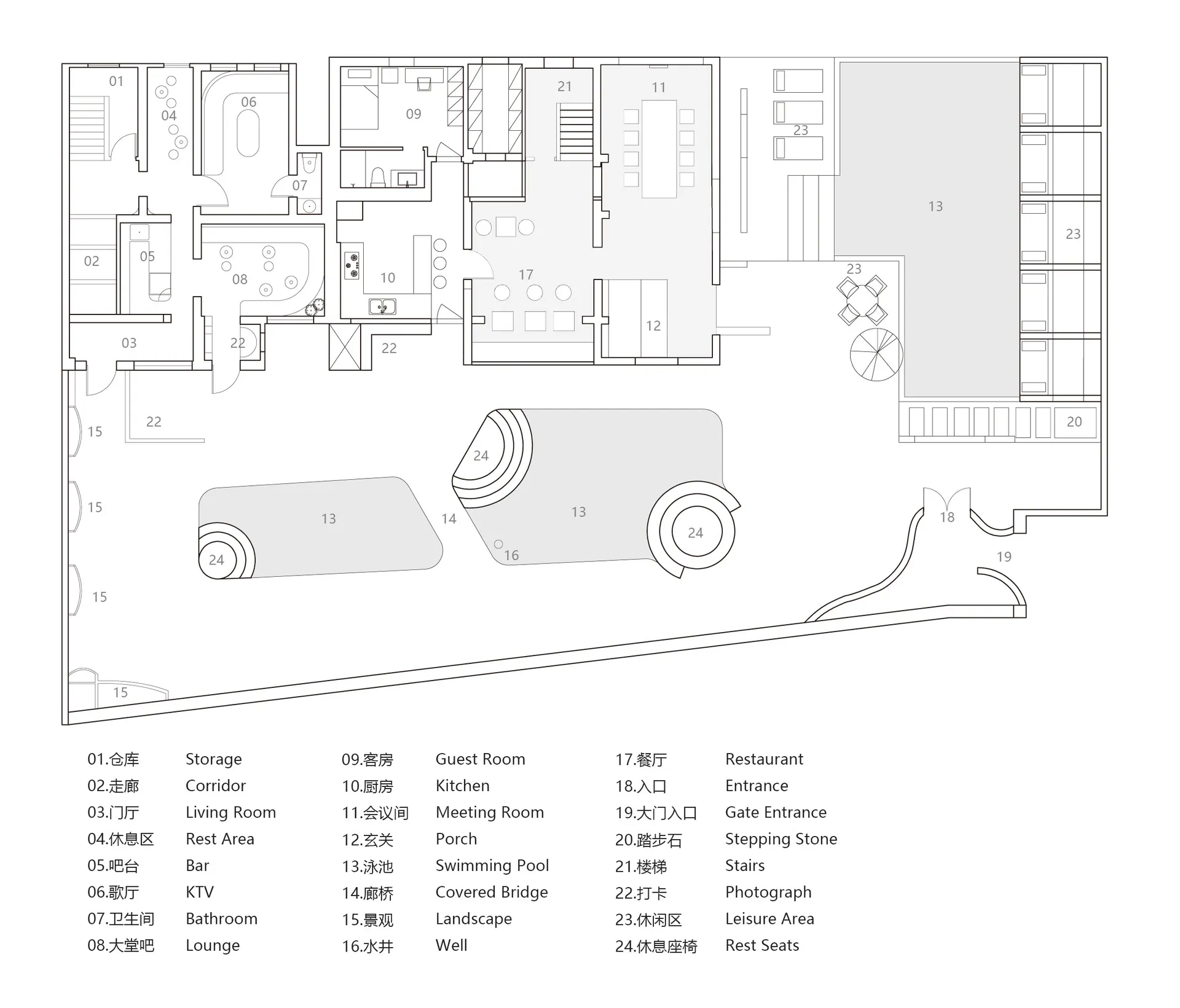 Modern architectural floor plan featuring living, dining, and kitchen areas.