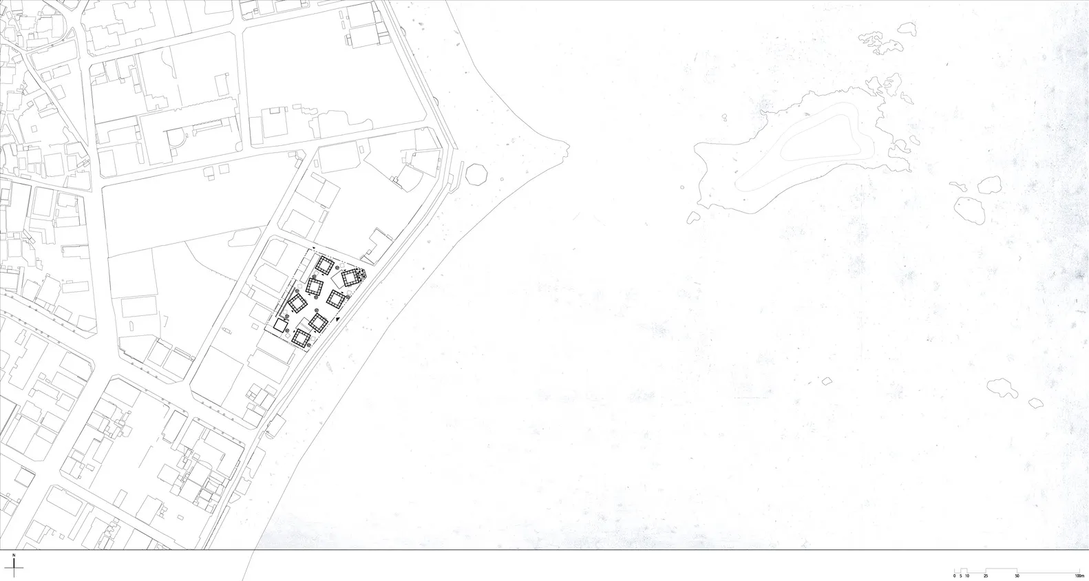 An architectural blueprint outlining an urban design plan.