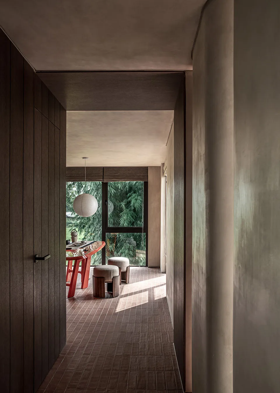 Minimalist residential interior with concrete and wooden elements