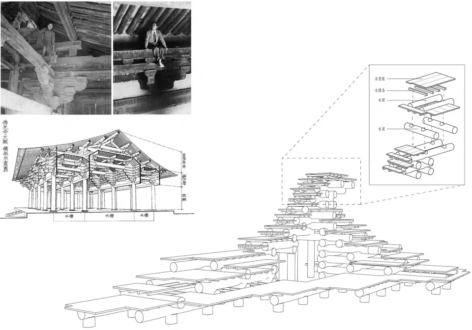 A detailed technical drawing of a wooden construction, showcasing the layers and components of a floor plan.