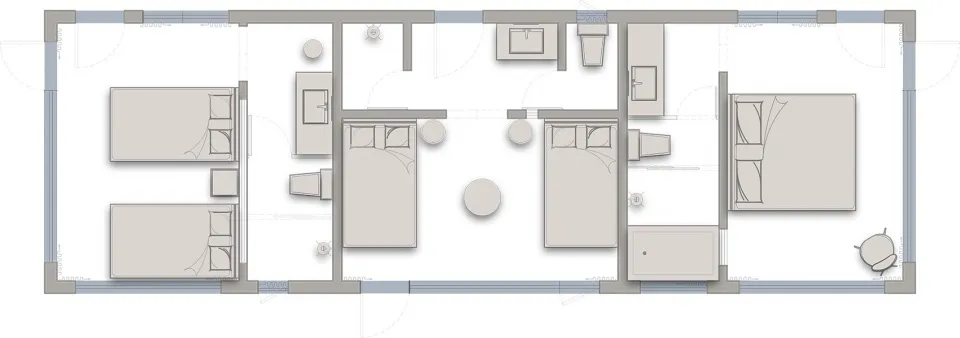A minimalistic, modern apartment floor plan