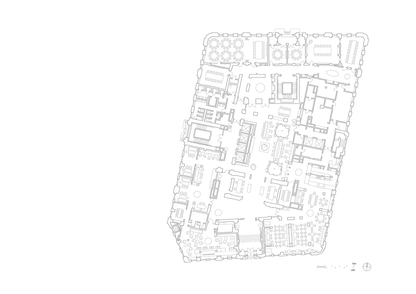 辦公室室內配置的詳細 2D 建築圖面。