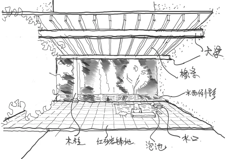 一張以木質元素為主的室內空間建築圖。