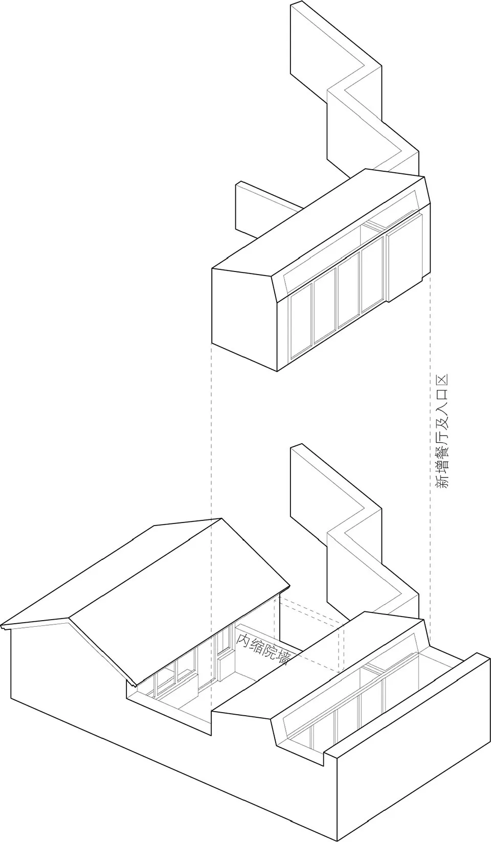 現代住宅增建的詳細2D建築平面圖,採用磚與木質材料。