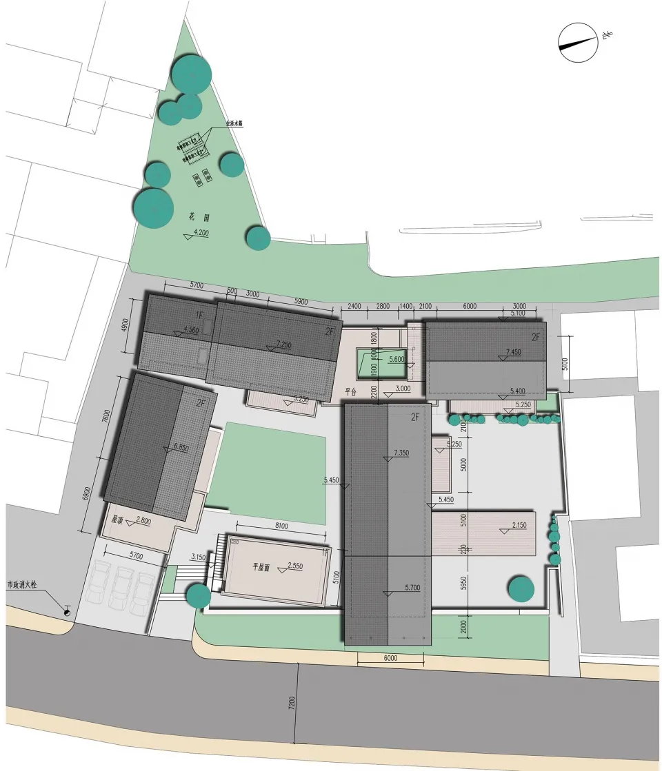 A detailed architectural floor plan of a residential property featuring mixed materials and functional zones.