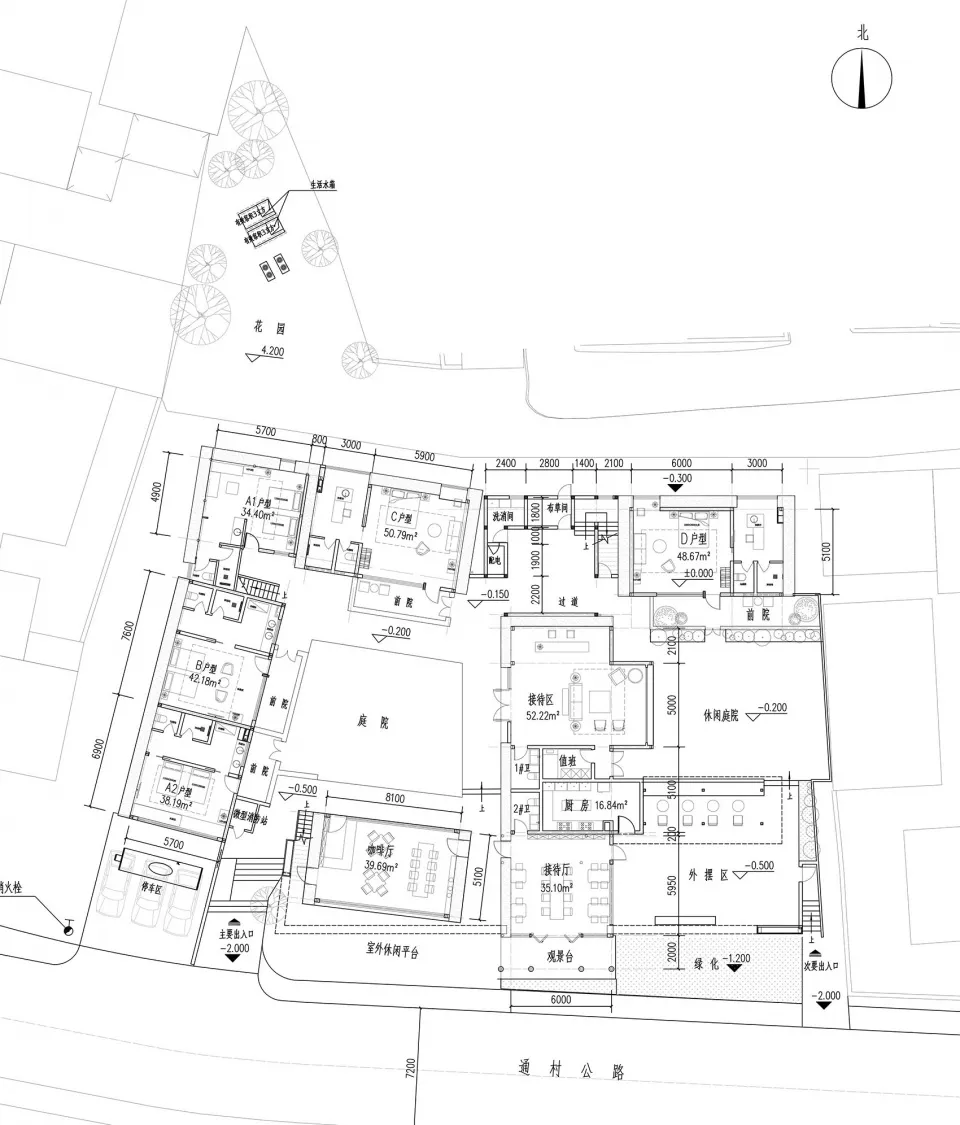 A detailed residential layout floor plan with dimensions, rooms, and spaces.