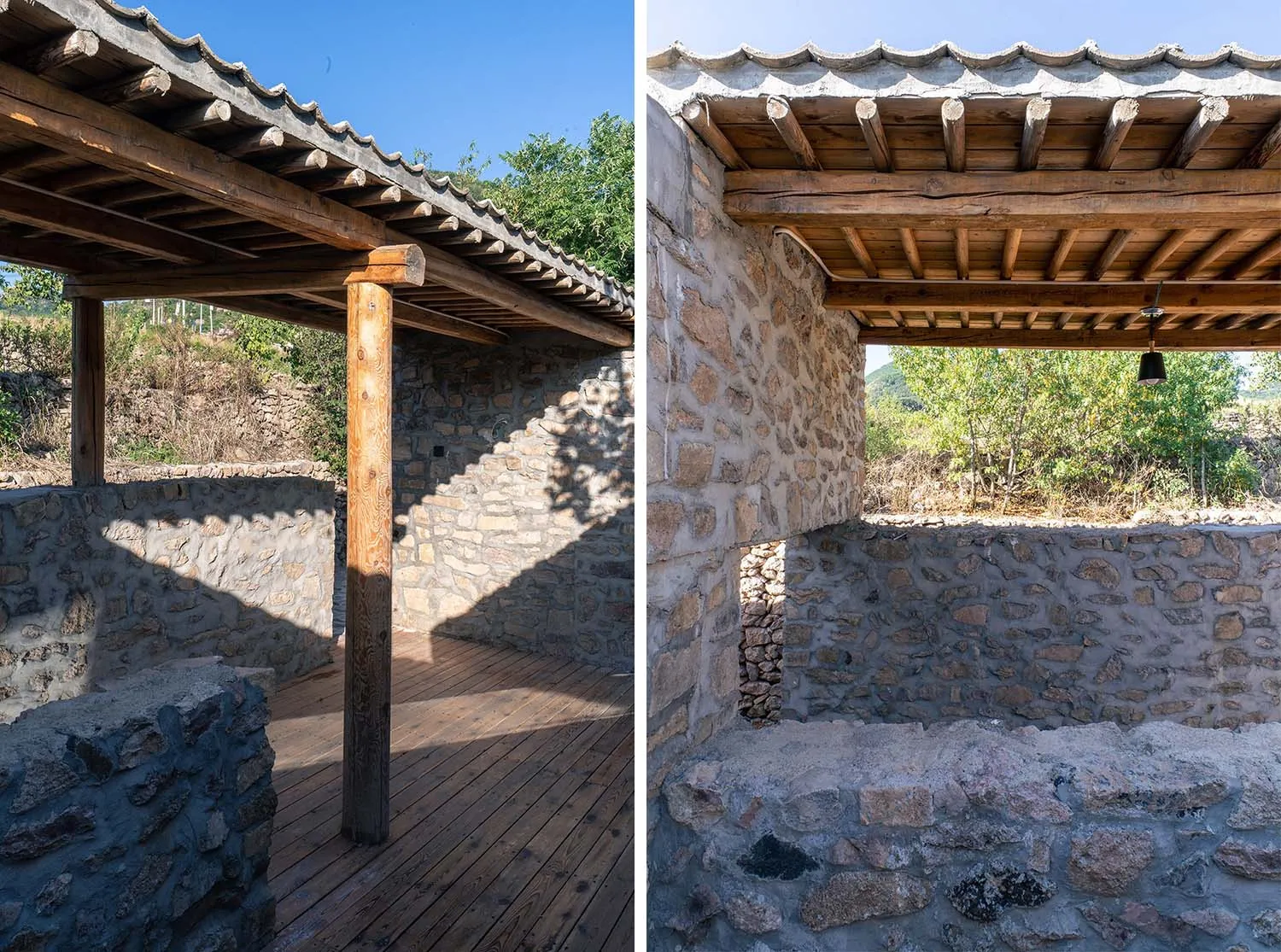 A traditional-style roof constructed with stone materials, showcasing traditional construction techniques and aesthetic.