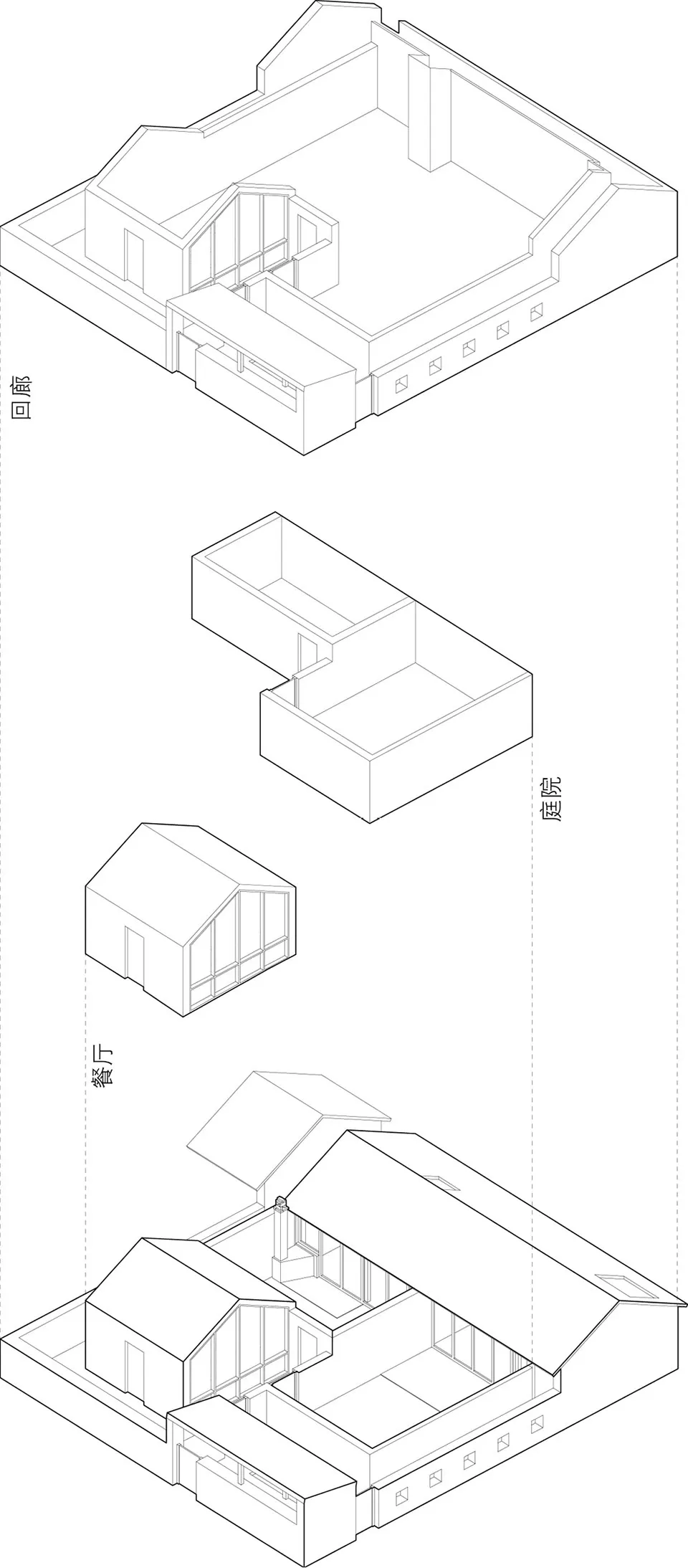 3D 建築圖面,呈現詳細樓層平面與結構元素。