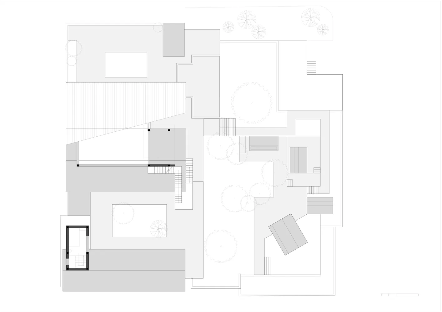 一張住宅平面技術圖，呈現玻璃牆、裸露鋼樑等現代設計元素
