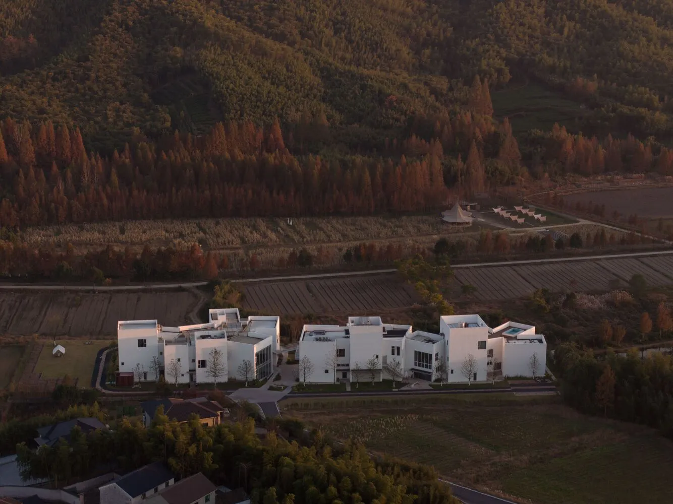 A modern building constructed with white concrete.