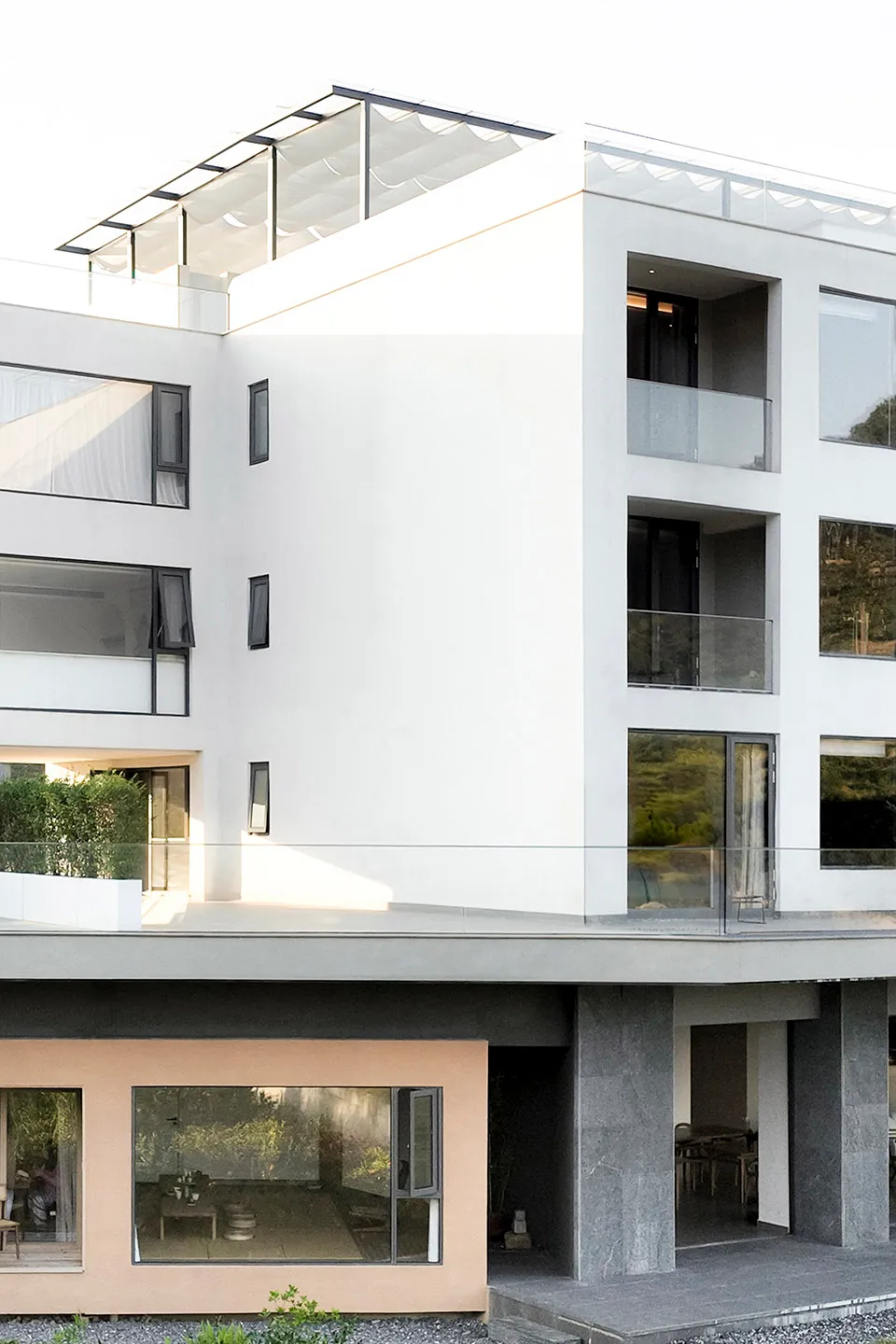 Modern building with concrete and glass materials.