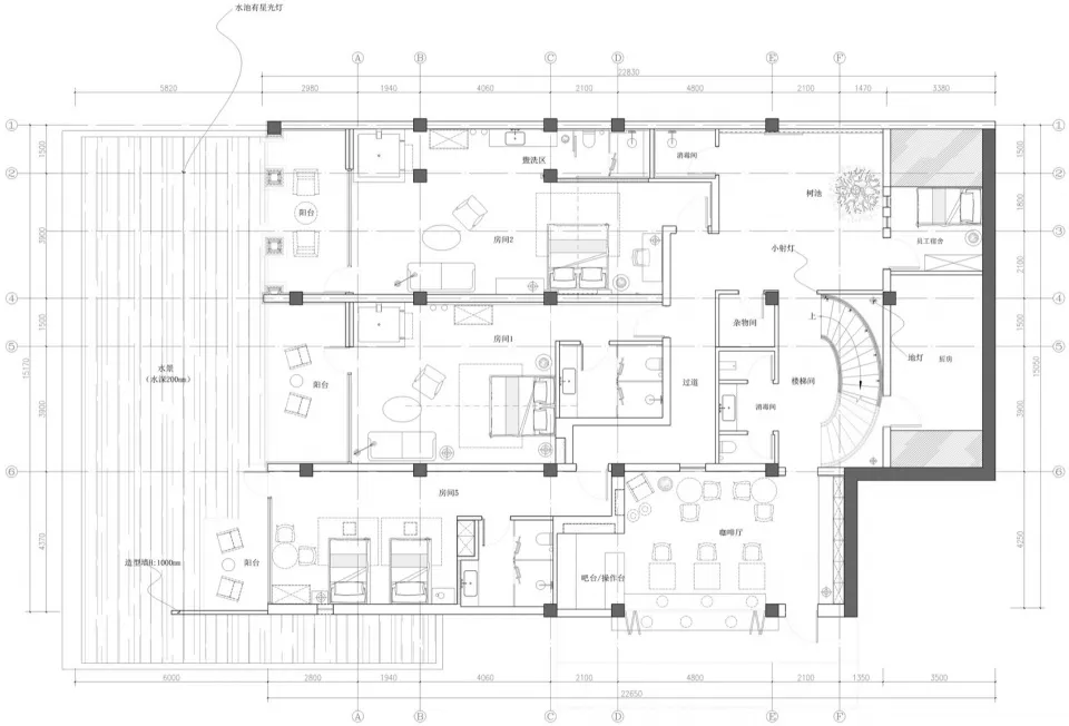 工業商業建築的詳細建築平面圖。