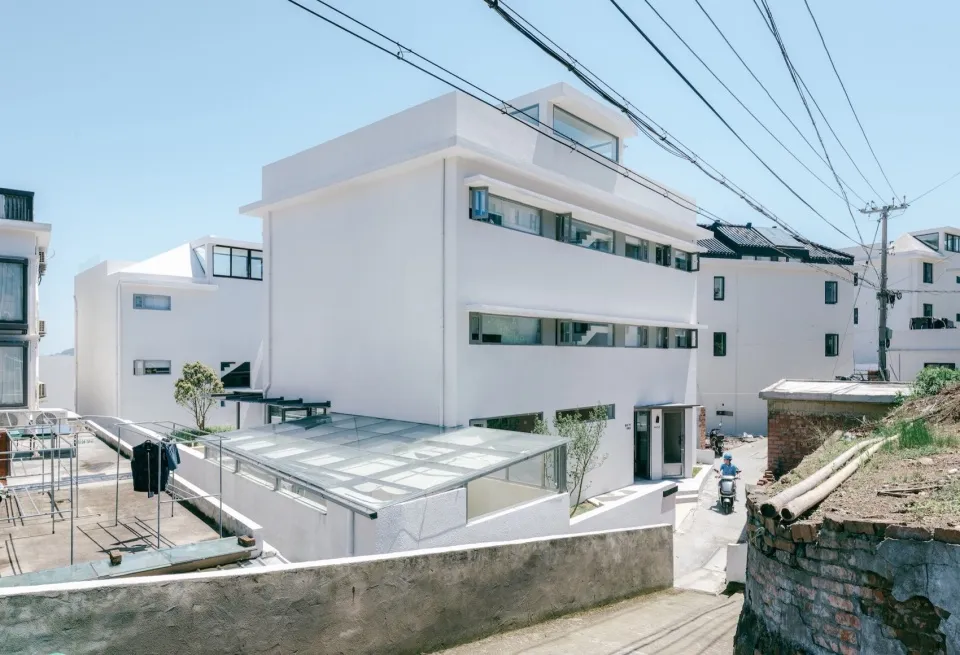 White concrete residential apartments with modern design
