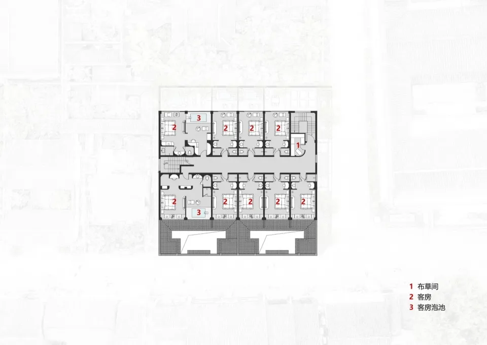 Detailed architectural layout of a residential building with multiple rooms and amenities.