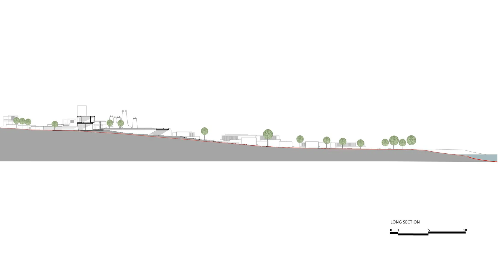 Landscape rendering depicting a hillside with buildings and trees.