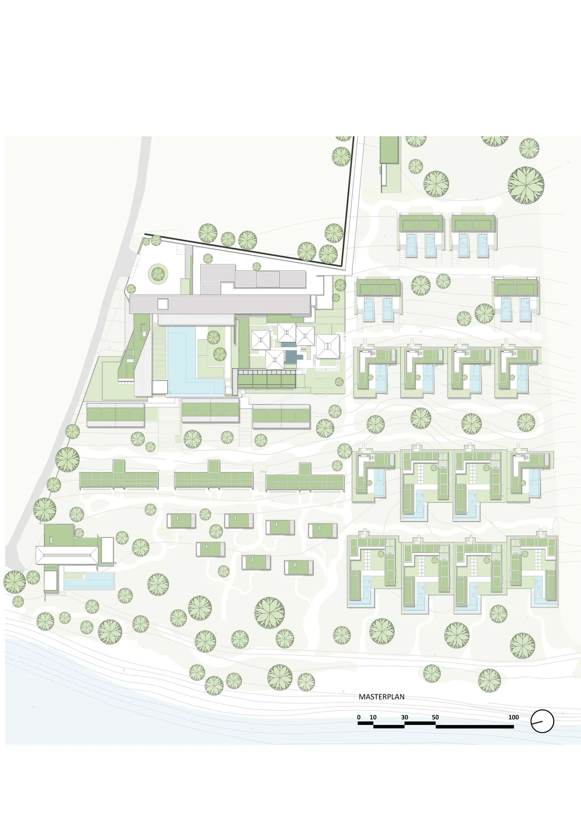 住宅開發案的詳細平面圖，展示多棟建築、步道與綠地配置。