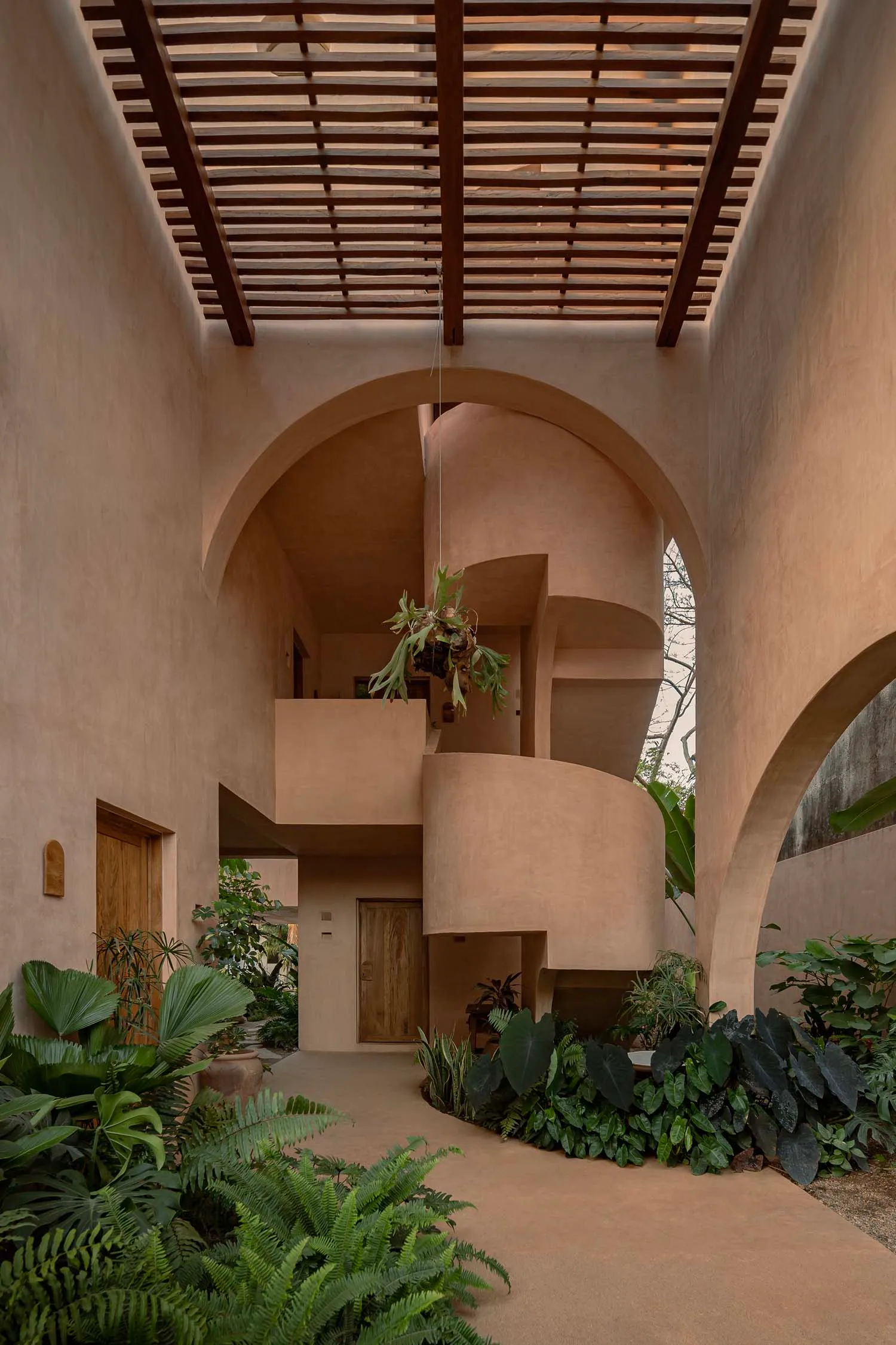Interior of a modern house with concrete walls and natural light