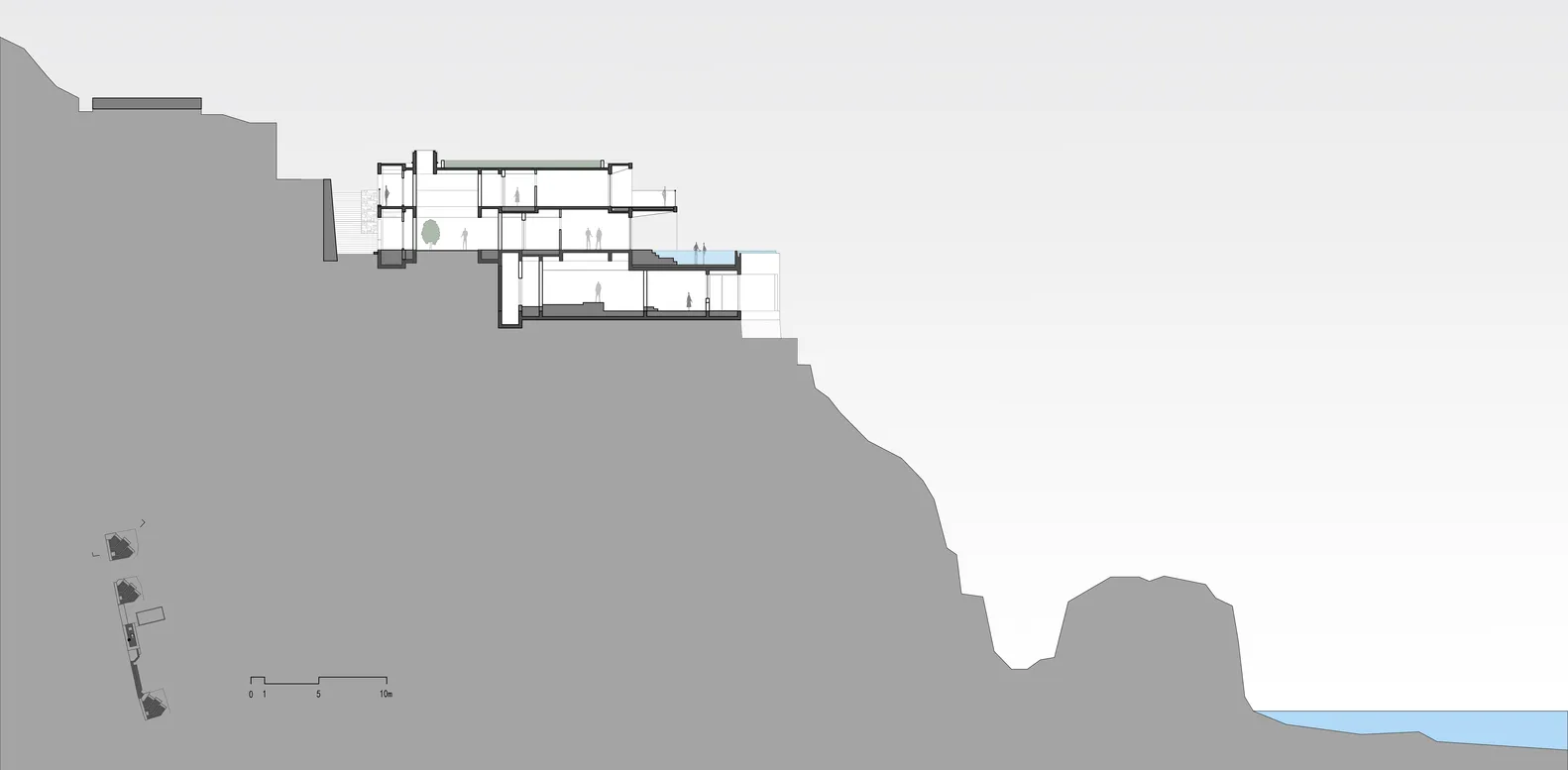 A modern architectural design featuring concrete materials.