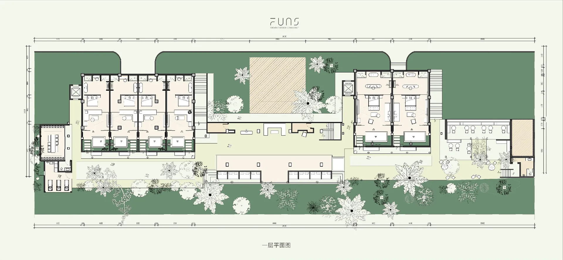A modern residential floor plan showing contemporary rooms with wood, glass, and metallic finishes.