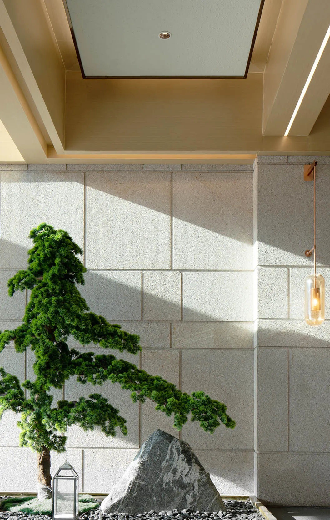 Minimalist room featuring polished concrete tiles