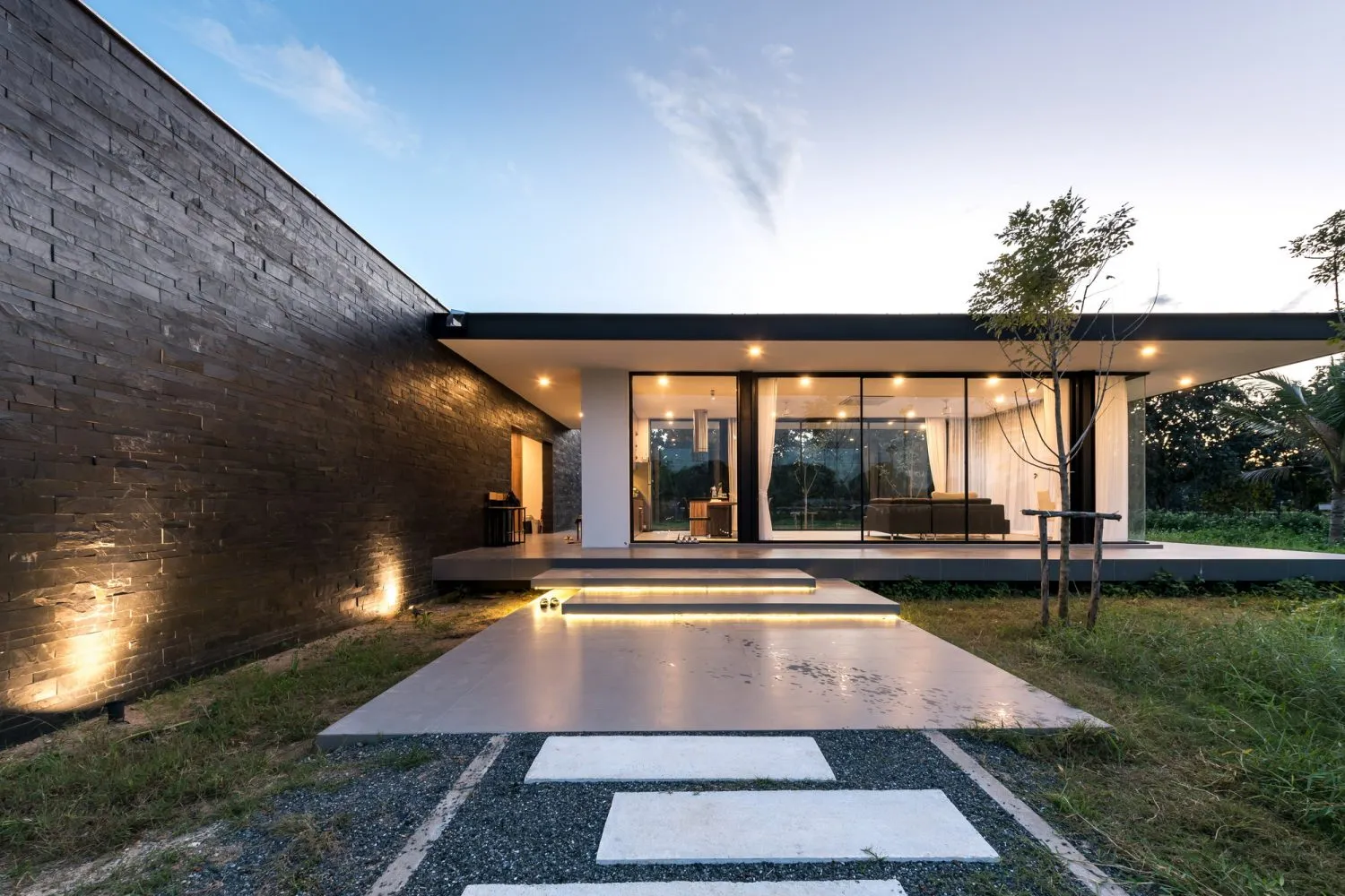 Concrete exterior of a modern residential home.