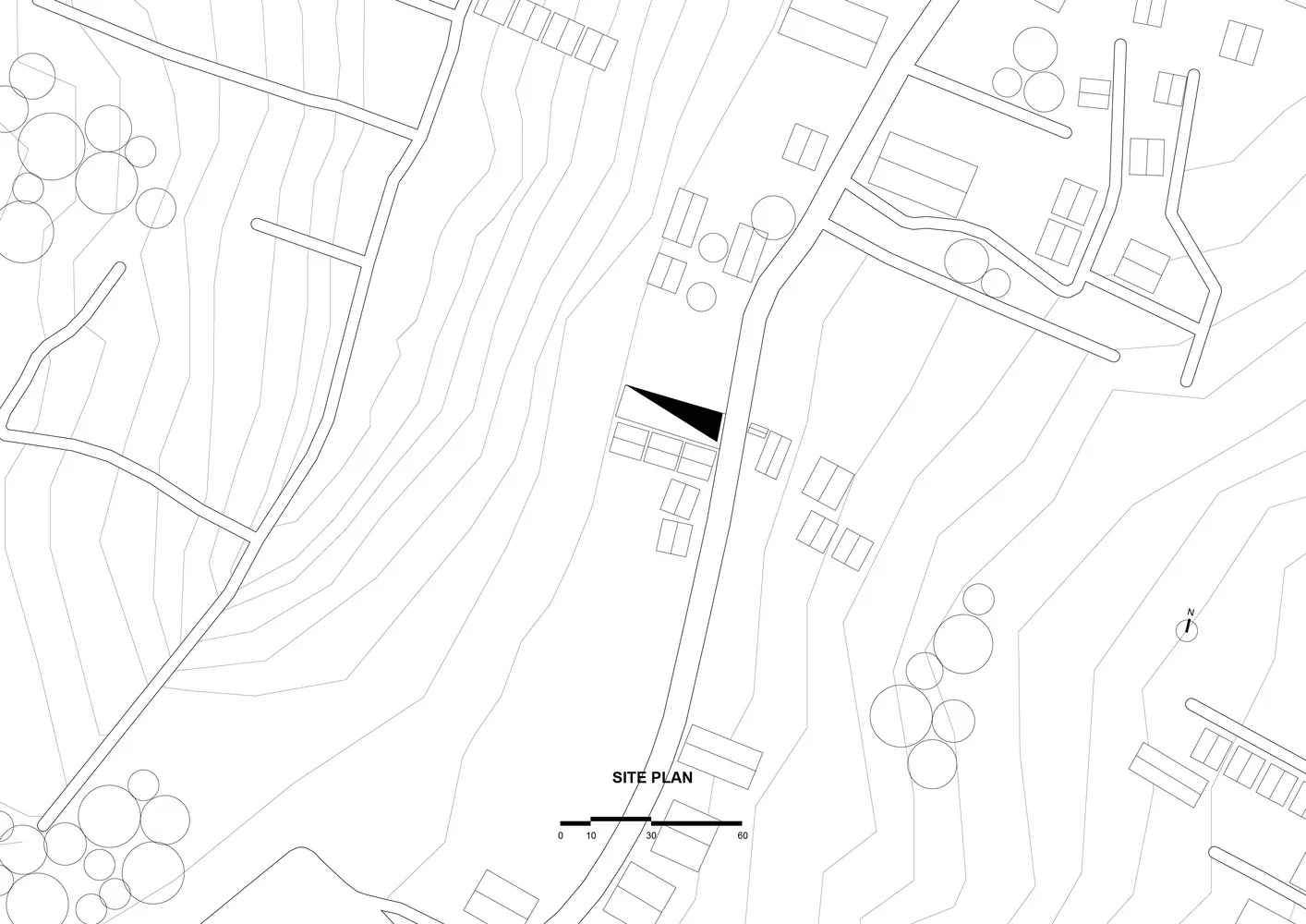 傳統鄉村住宅的 2D 示意圖，以簡潔線條與形狀呈現房間配置與施工細節