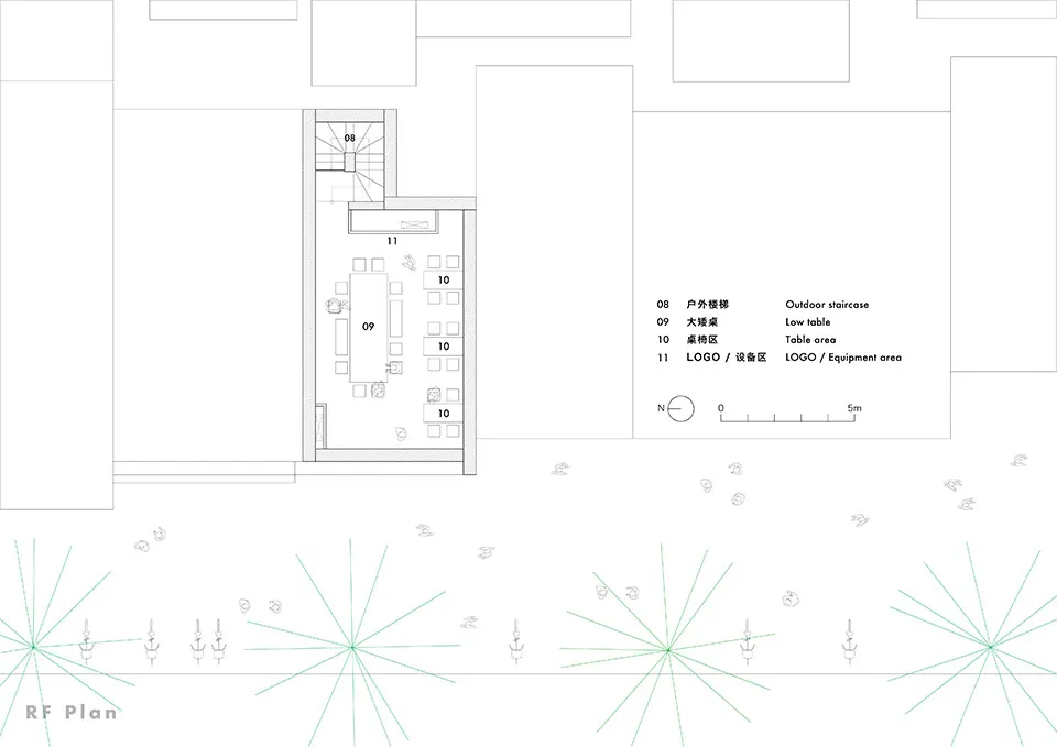 2D floor plan of a modern hotel with a lobby, lounge area, and dining space, featuring clean lines and minimalistic elements