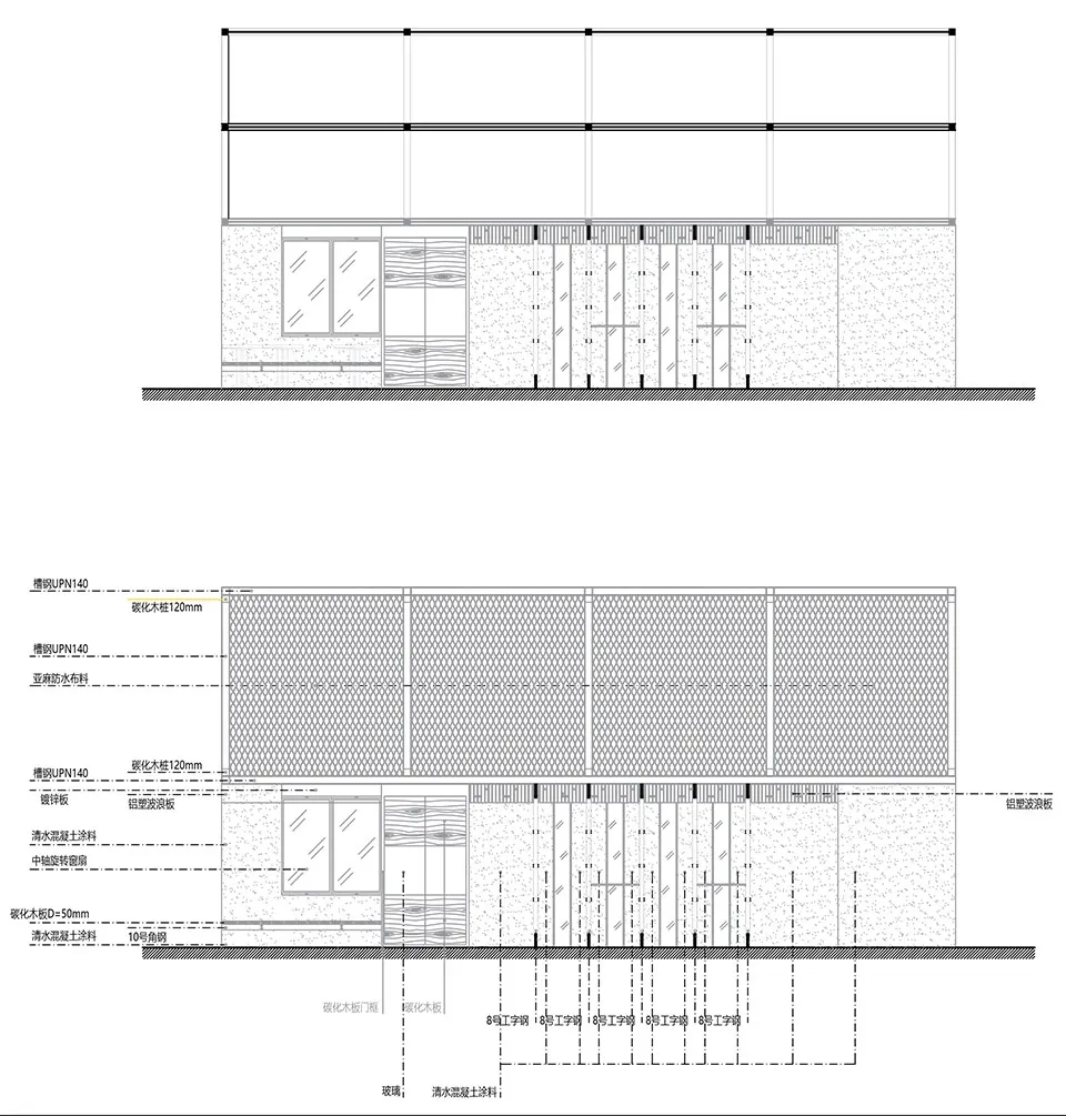 Top-down view of a minimalist building with a white exterior and clean lines, featuring a detailed floor plan