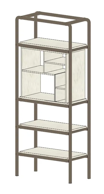 A white wooden bookshelf with three empty shelves in a calm and inviting living area, perfect for reading or displaying decorative items