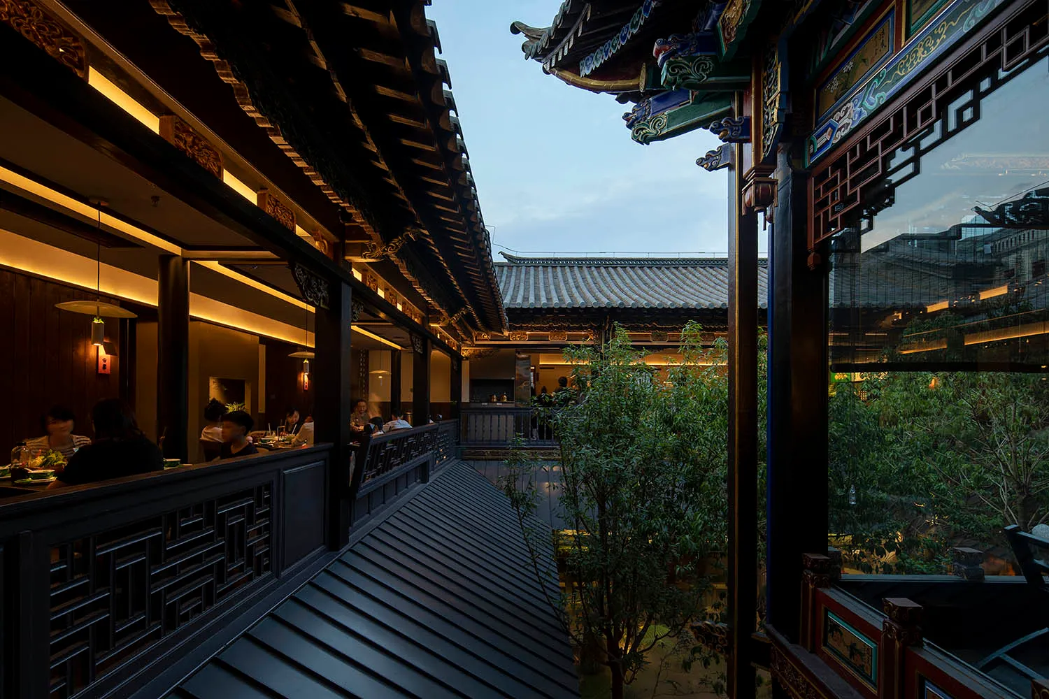 Traditional Asian-style interior with wooden elements, decorative patterns, and a sense of history and cultural significance