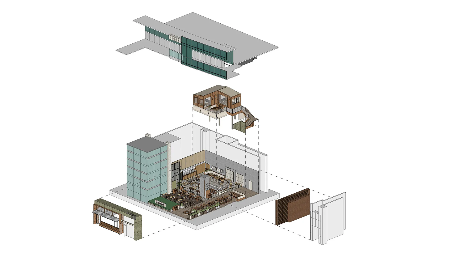 2D floor plan of a building interior with various rooms and a mix of materials and styles, showcasing organization and functionality