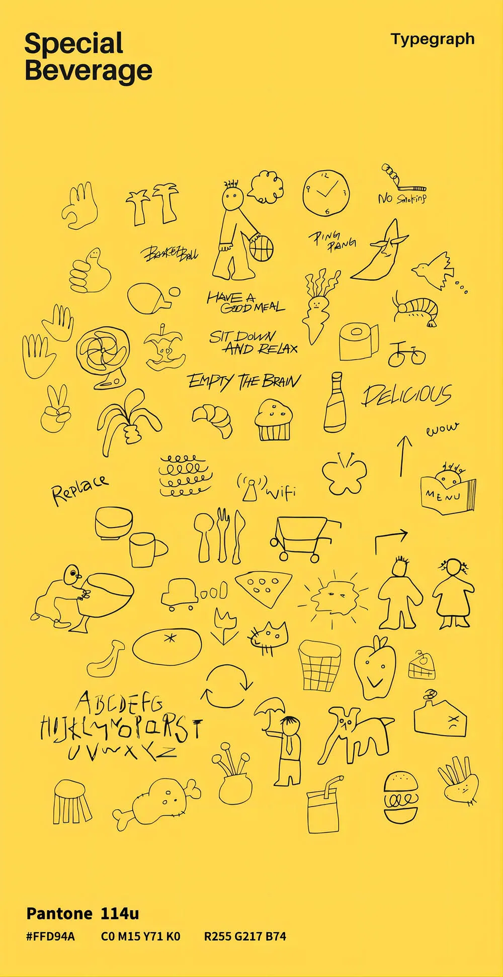 An illustration of various everyday objects, including food and household items, arranged in a simple and straightforward style