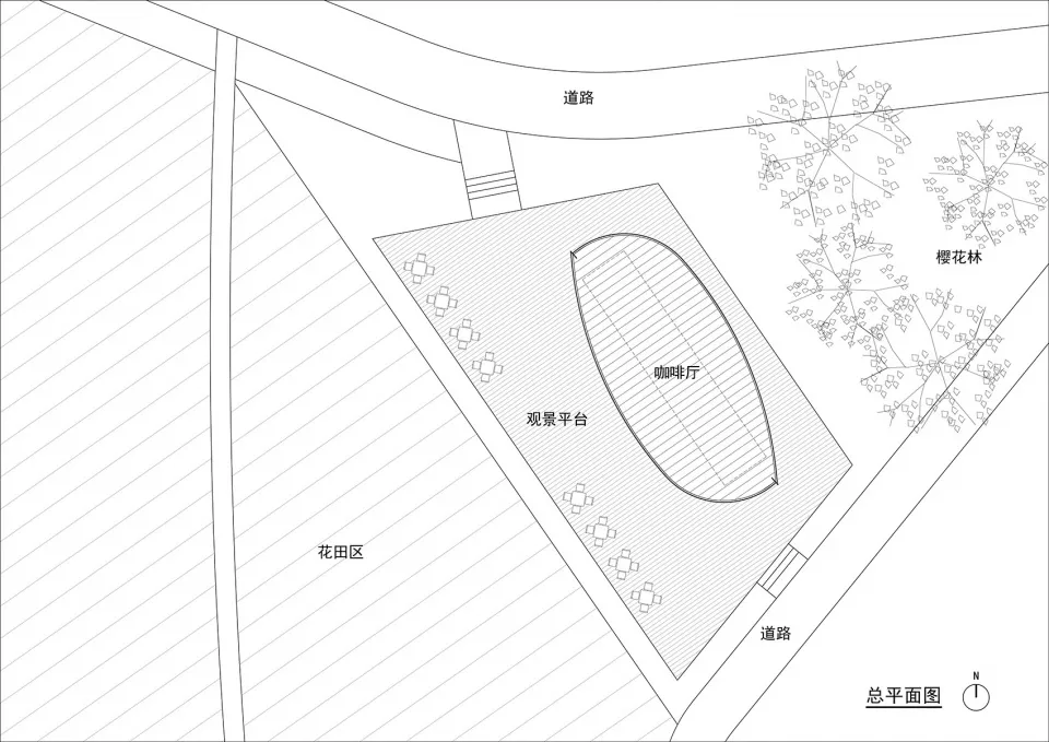2D floor plan of a house with various rooms labeled in English and Chinese, set against a simple background with visible trees outside