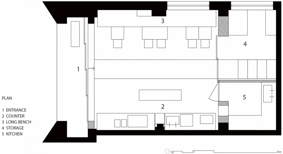 Modern interior with multiple levels, clean lines, and minimalistic design, featuring a kitchen and dining area with natural light