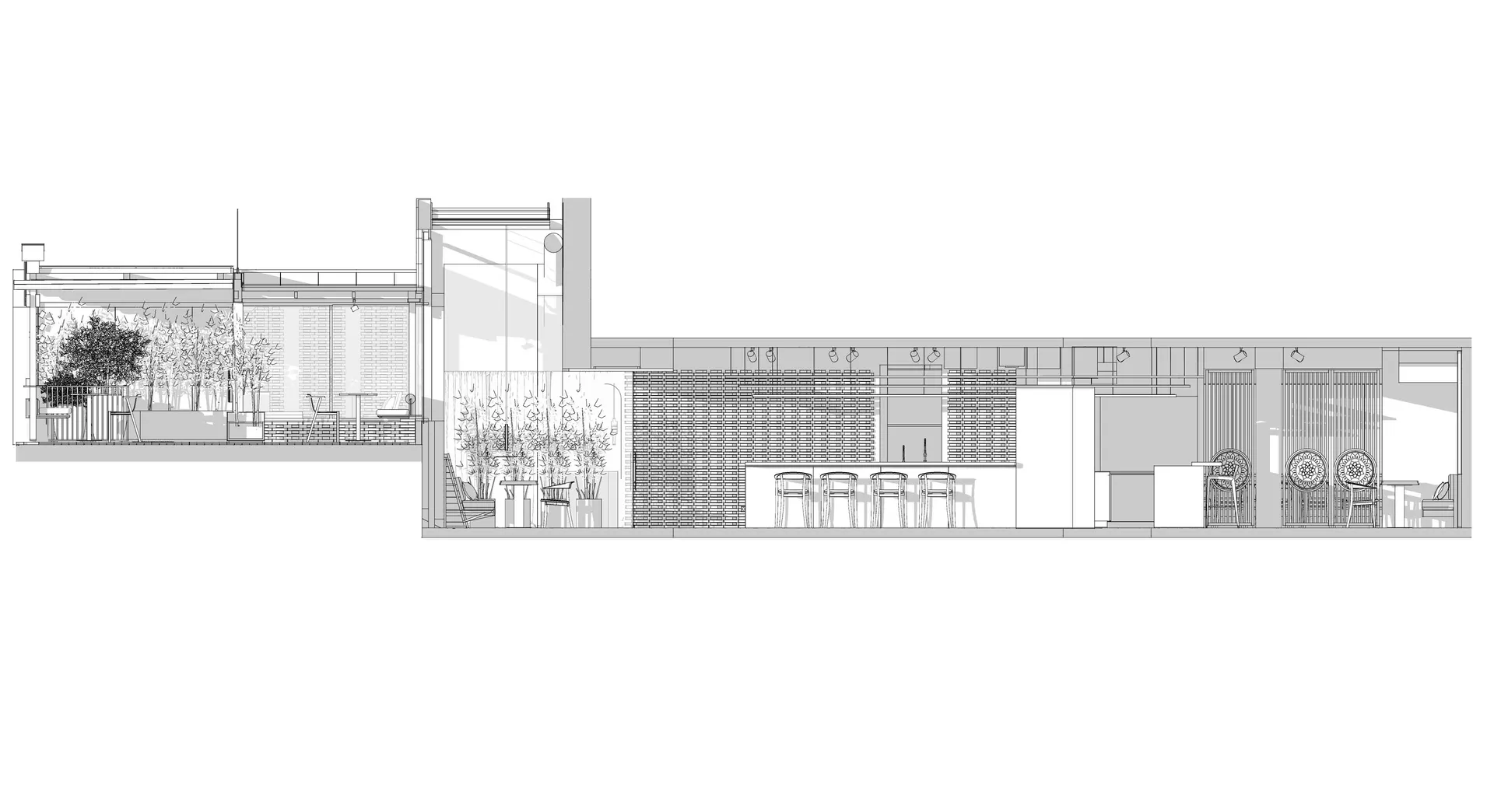 Modern restaurant interior with multiple dining tables and chairs, inviting atmosphere, and comfortable seating for guests